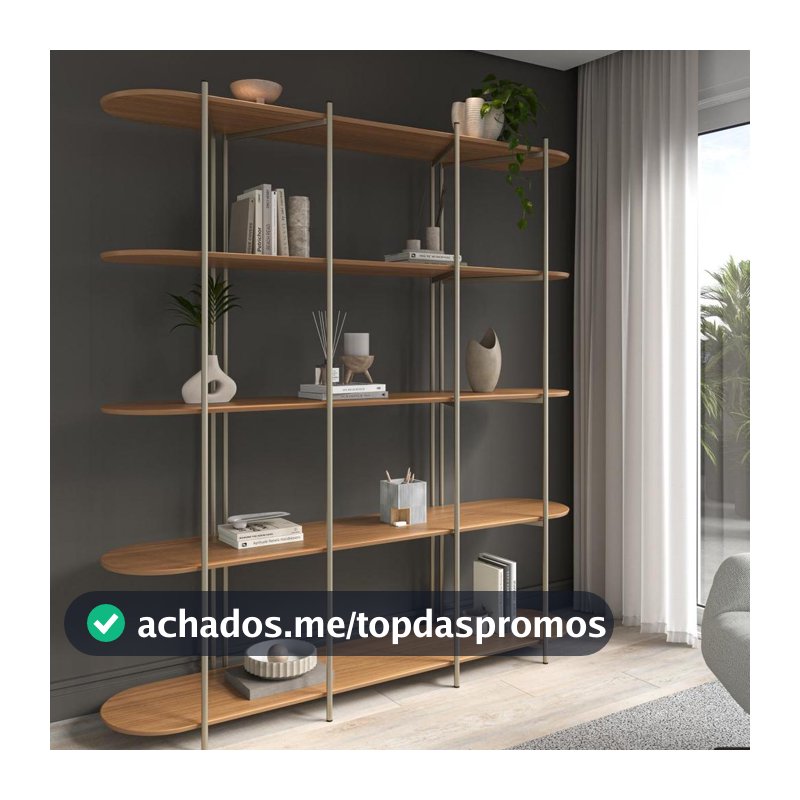 Estante 5 Prateleiras Aço Carbono com MDF Enya 180 cm Canella com Champanhe