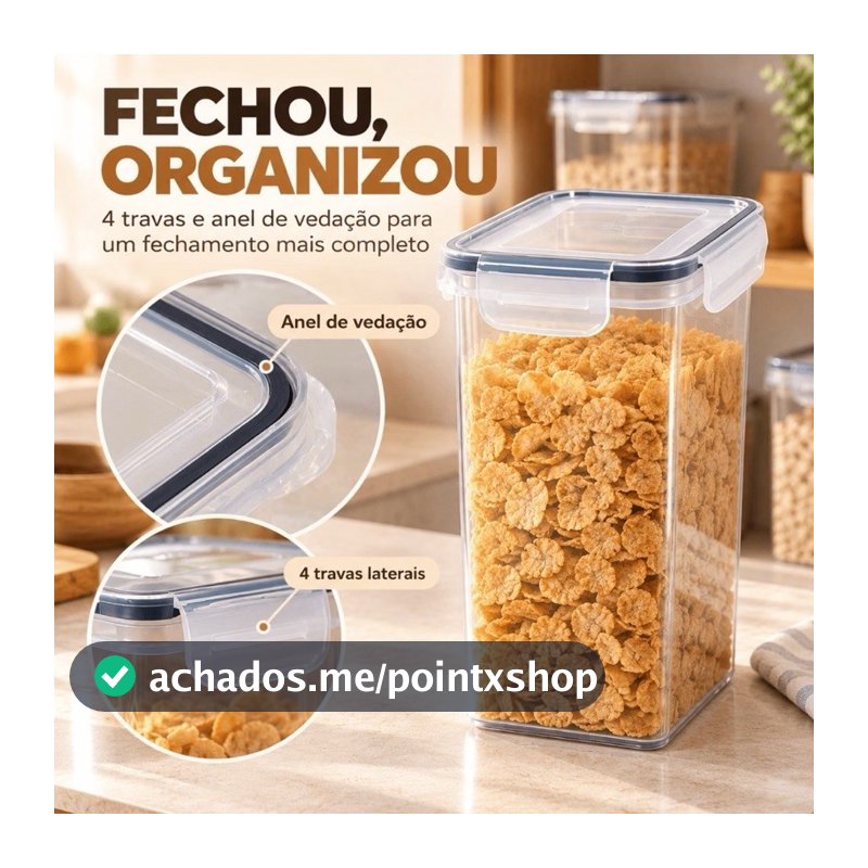 Pote Hermético com Tampa 2,4L Transparente Organizador de Alimentos Cozinha Despensa Geladeira 30 cm