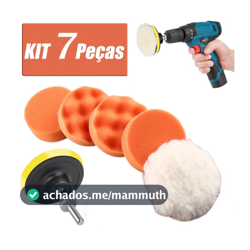 Kit Boina Automotiva Polimento 3 Pol 7 Peças Espuma e Lã Com Suporte Para Furadeira e Parafusadeira