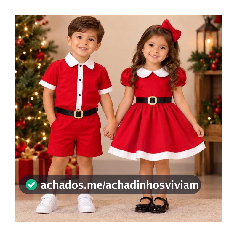Vestido mamãe Noel festa Natal menina Conjunto mauricinho papai Noel menino