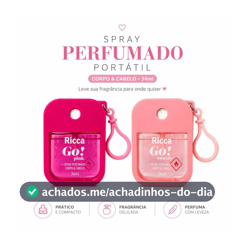 Perfume Spray Portátil Corpo e Cabelo Ricca Go Pink 34ml Cheiro Suave Original