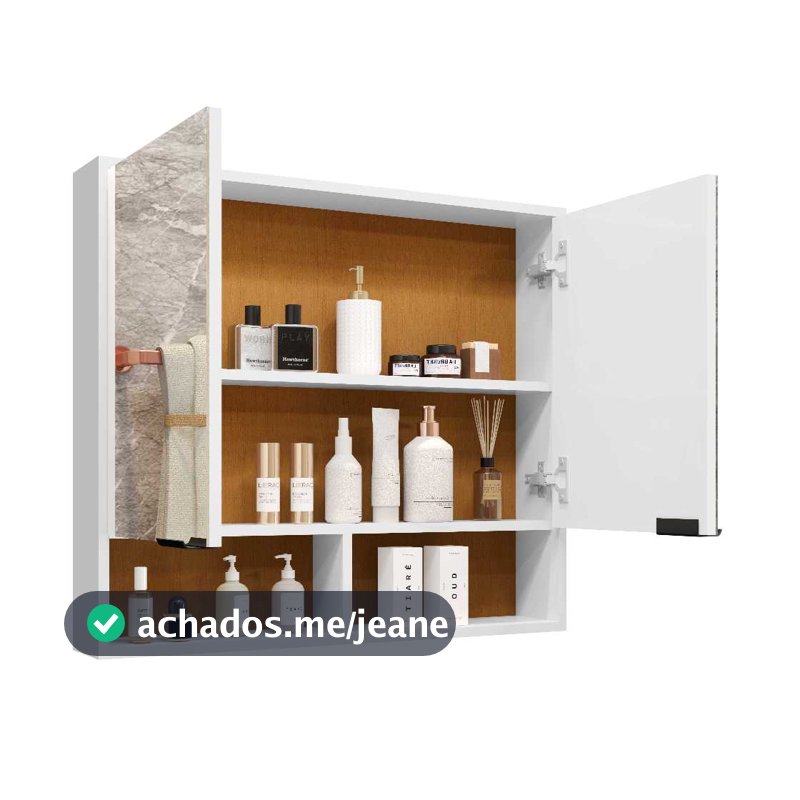 Armário de Banheiro Aéreo 2 Portas Com Espelho Espelheira Com Nicho Aquiles