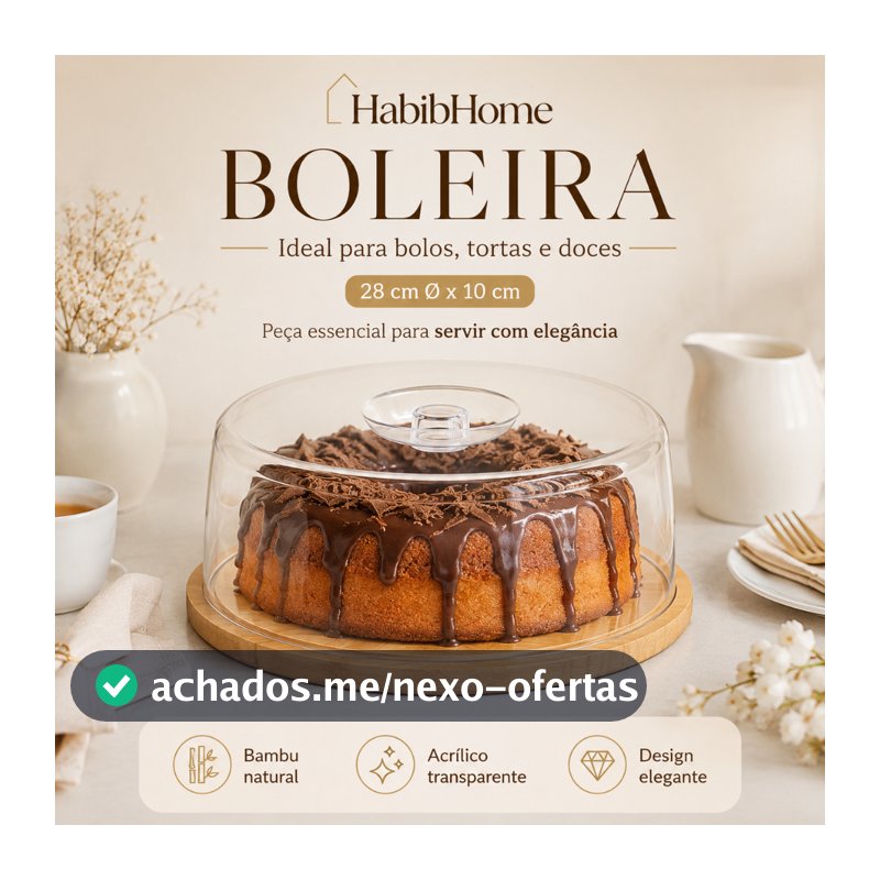 Boleira com Tampa Acrílica e Base de Bambu para Mesa Posta Cozinha Servir Decorar e Organizar