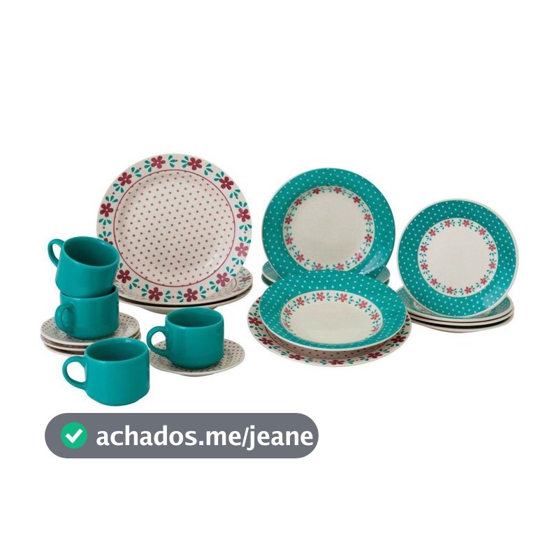 Aparelho de Jantar e Chá 20 Peças Biona de Cerâmica Redondo Branco e Azul Claro Donna Oxford