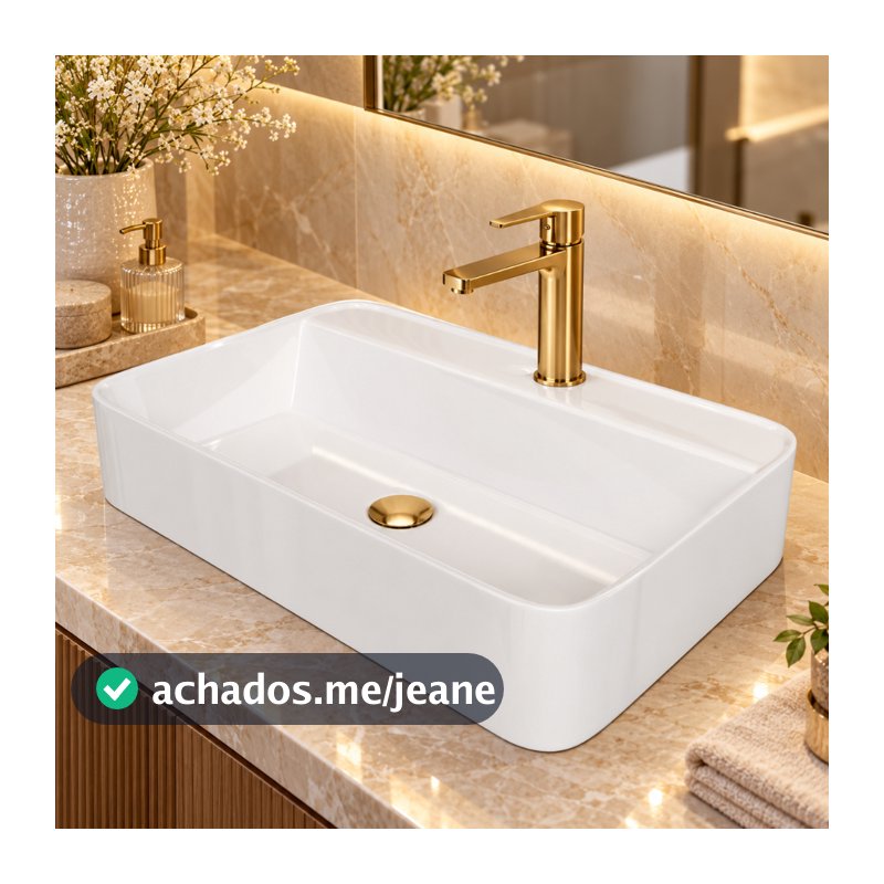 PROMOÇÃO 10.10 Cuba De Apoio Topázio Grande 60x40 Branca Luxo Mármore Sintético Banheiro Lavabo Movelove