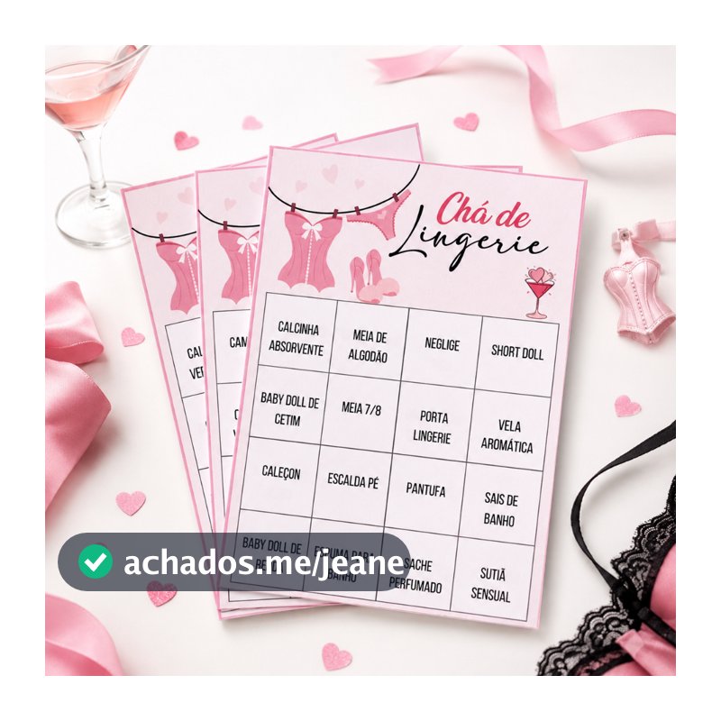 Bingo Chá de Lingerie Completo 52/80/100/120 Cartelas + 60 Palavras para Sorteio