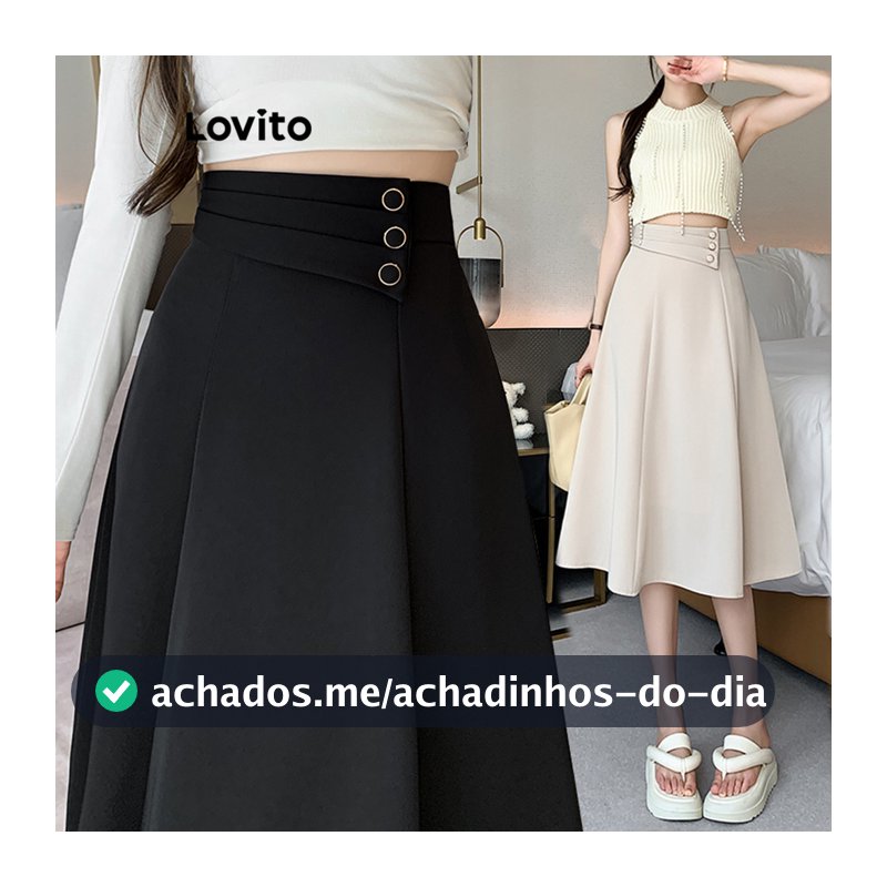 Lovito Elegante Saias Saias De Botão Liso Para Mulheres LNM69126