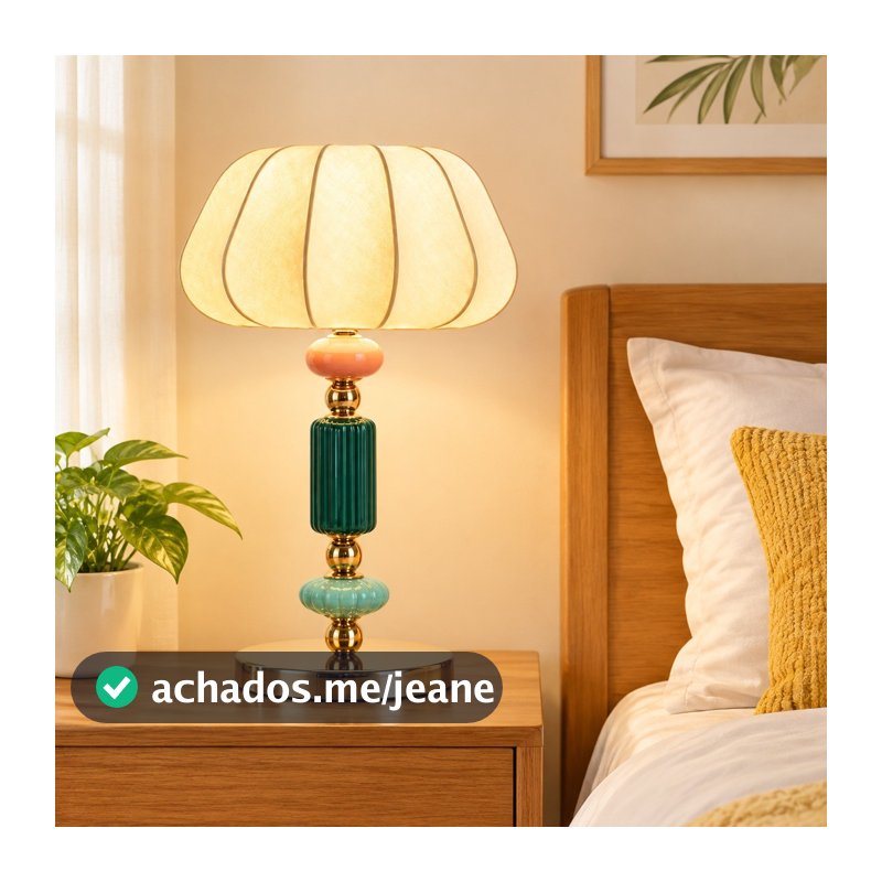 Abajur De Mesa Retrô Em Cerâmica E Tecido Com LED Luminária De Mesa Quarto/Sala De Estar Lampu Meja