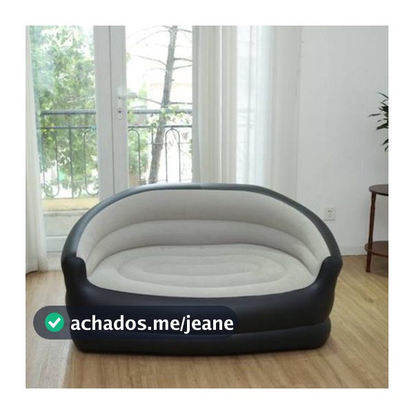 Mini Sofá Inflável 2 Lugares PVC Flocado Cinza Preto TOP RIO