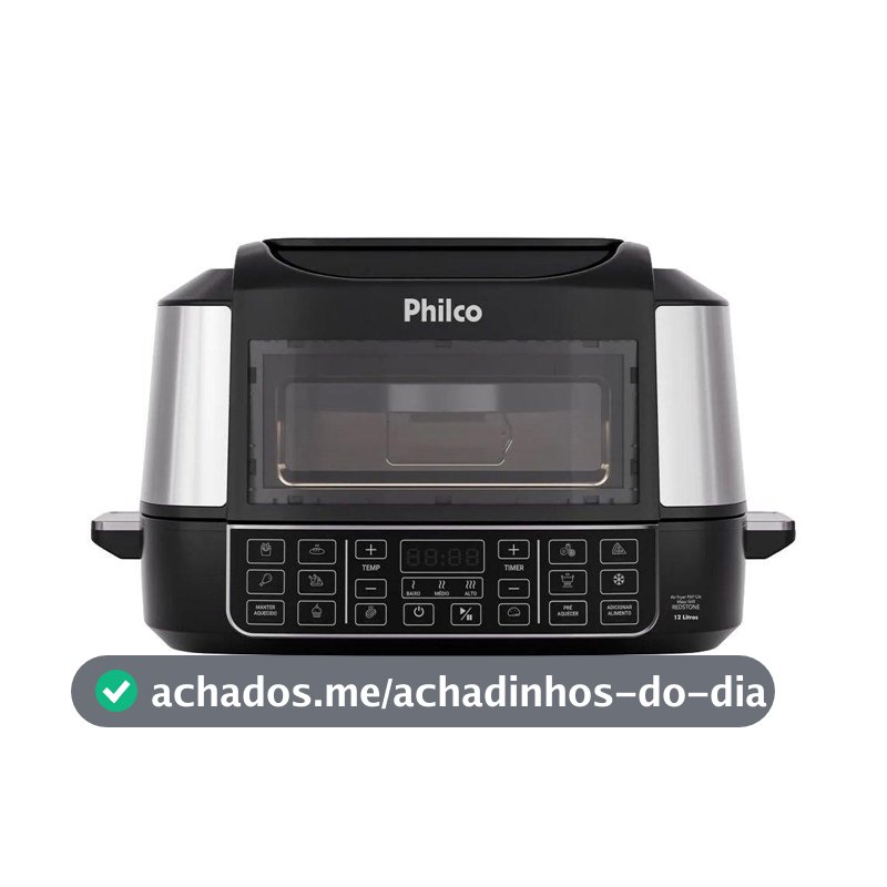 Fritadeira Air Fry Philco PAF12A 12 Litros 1800W - Painel Digital, 15 Funções, Grill, Preto/Inox 110v