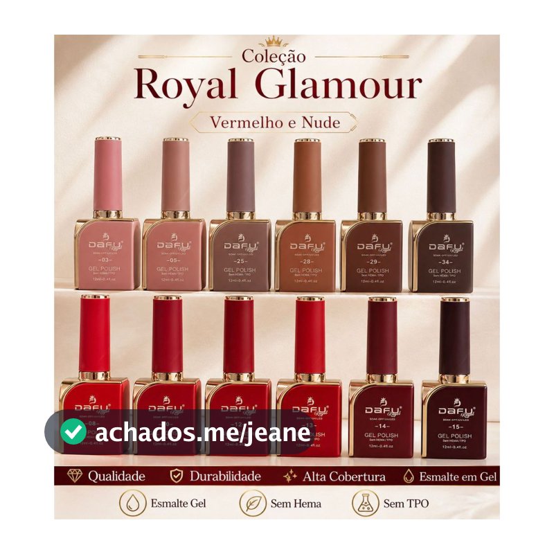 Dafu Esmalte em Gel Kit com 12 Cores Coleção Royal Glamour Tons Nude e Vermelho Atacado Manicure Pedicure