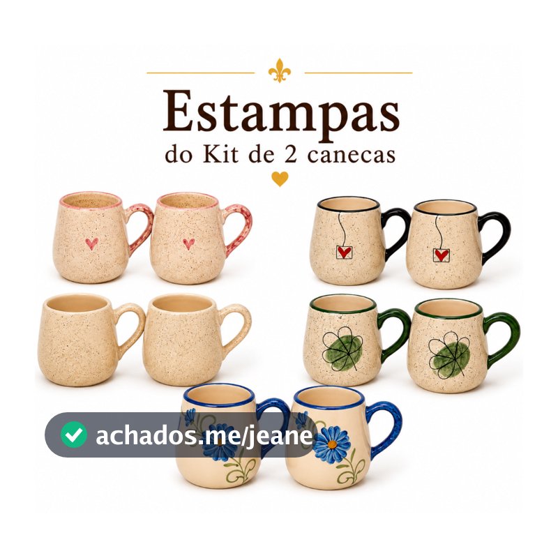 Kit 2 Canecas Cerâmica Pintada a Mao Café Cappuccino Chá Artesanal