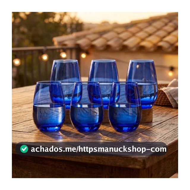 Jogo 6 Copos de Cristal Whisky Small Azul Elements Old 475ml - Ruvolo