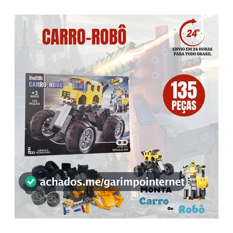 Carrinho Robô Bloco De Montar - Monta Robô ou Carrinho 2 em 1 DuteToys DTY0878