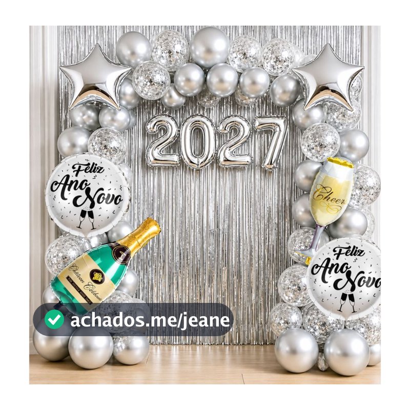 Kit Premium 42 Balões Metalizado 2027+ Cortina Decoração Festa Revéillon Ano Novo Festa Comemorativa Final De Ano Natal