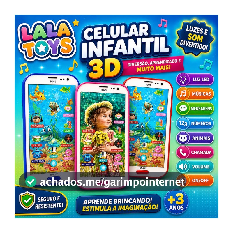 Brinquedo Celular Infantil Musical Sons Com imagem 3D Smartphone Para Criança Infantil Interativo Touch 3D