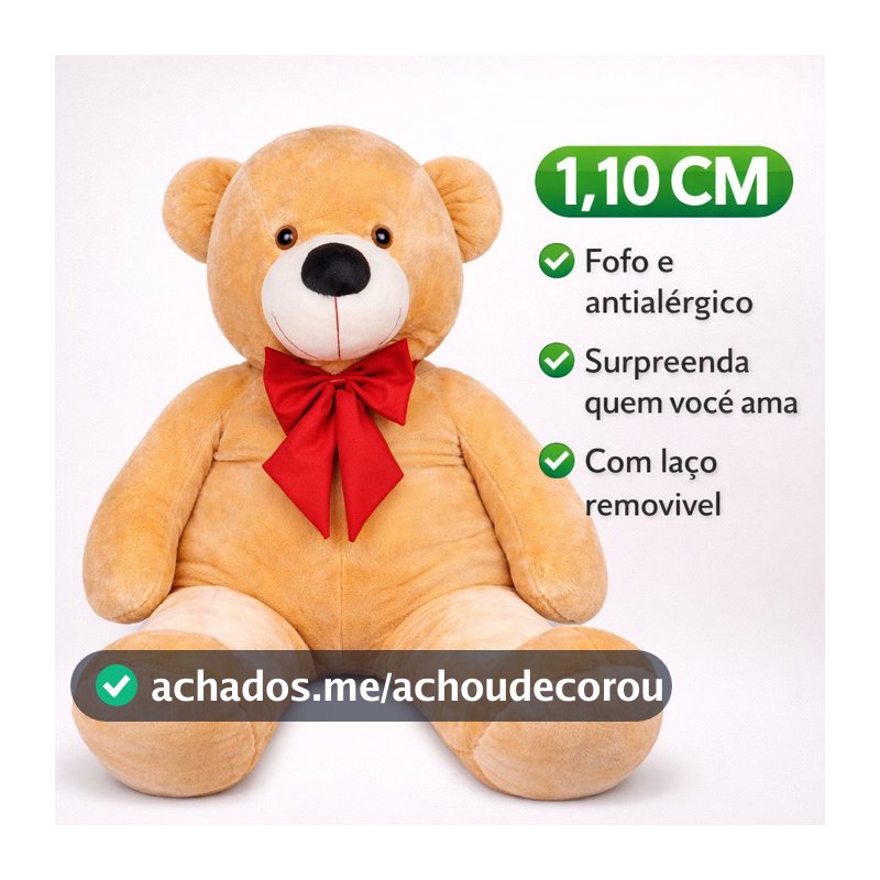 Urso Gigante Pelúcia Grande Teddy 1,10 Metros e 90 cm Presente decoração Antialérgico