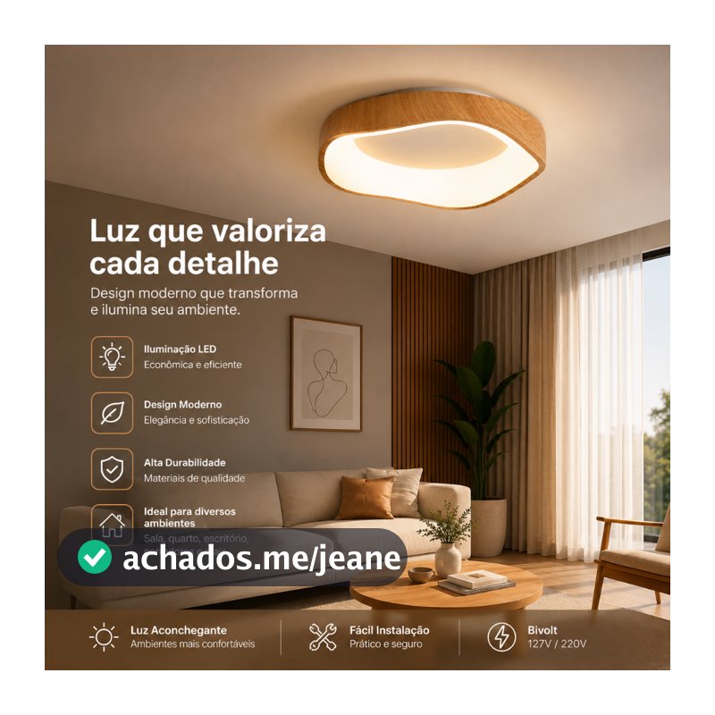 Luminária Plafon LED Sobrepor/Pendente 35W 3 em 1 Madeira Moderna Bivolt Sala Quarto Cozinha