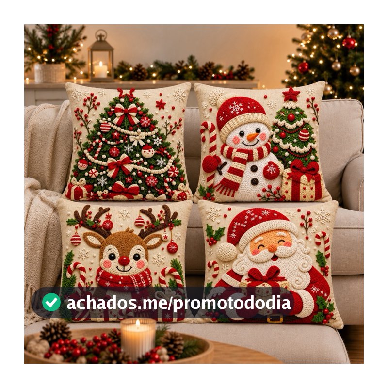 KIT 4 CAPAS DE ALMOFADAS DECORATIVAS NATAL PAPAI NOEL BONECO DE NEVE FELIZ NATAL  RENA LANÇAMENTO 2026