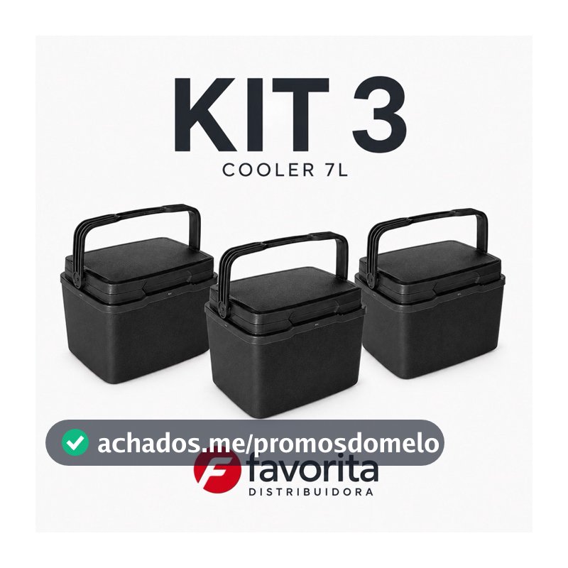 Kit 3 Cooler Térmico 7L Preto Caixa Térmica Bebidas Praia Churrasco Camping