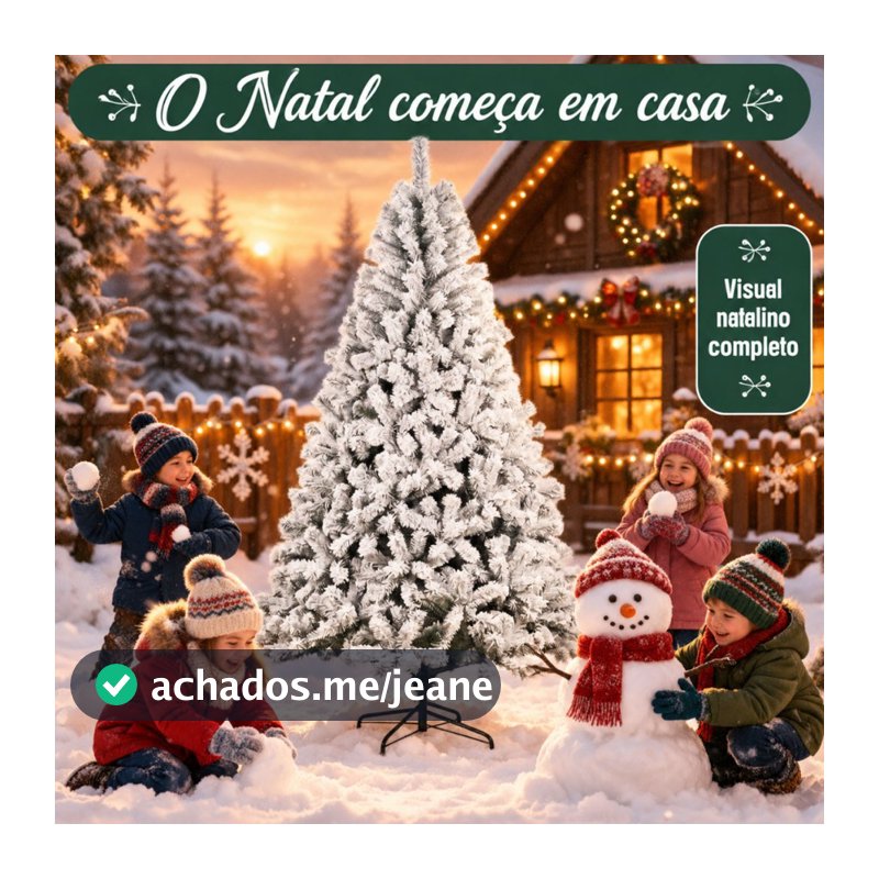 Árvore de Natal 210cm 1500 Galhos Pinheiro Artificial Branco Nevado Efeito Neve Cheia com Base Metálica