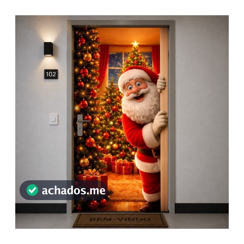 Capa de Porta Decoração NATAL Tecido Sublimado 2,10x0,85 Painel Retangular Veste Porta