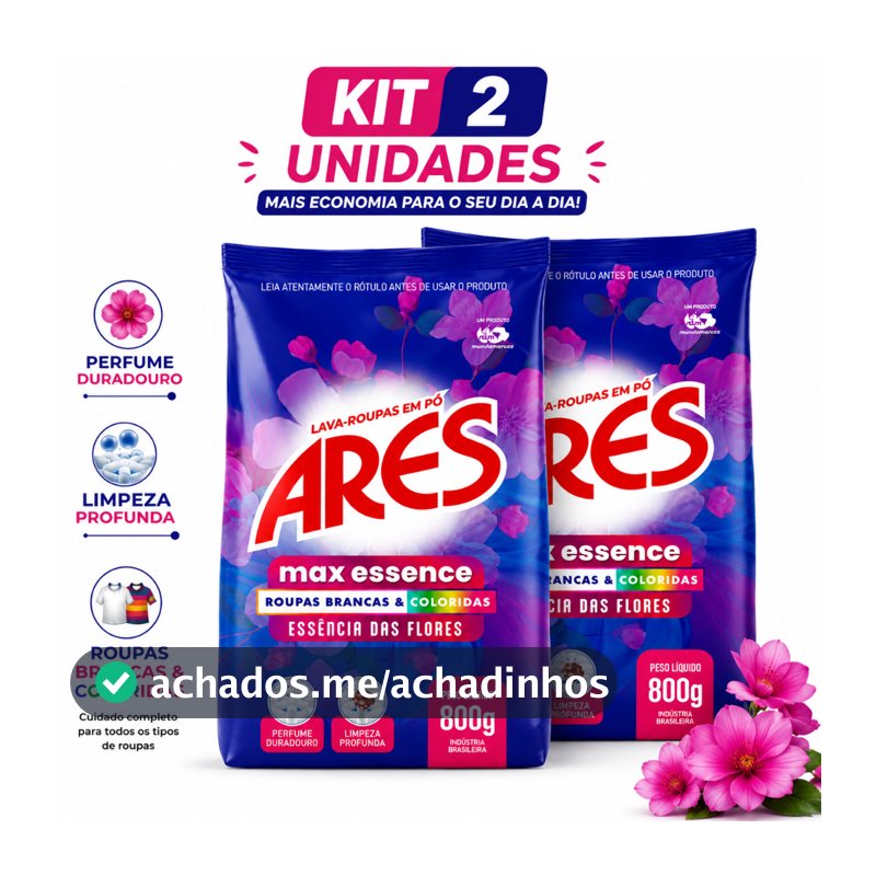 Kit 2 Sabão em Pó Lava Roupas Profissional Max Essence ARES 800g