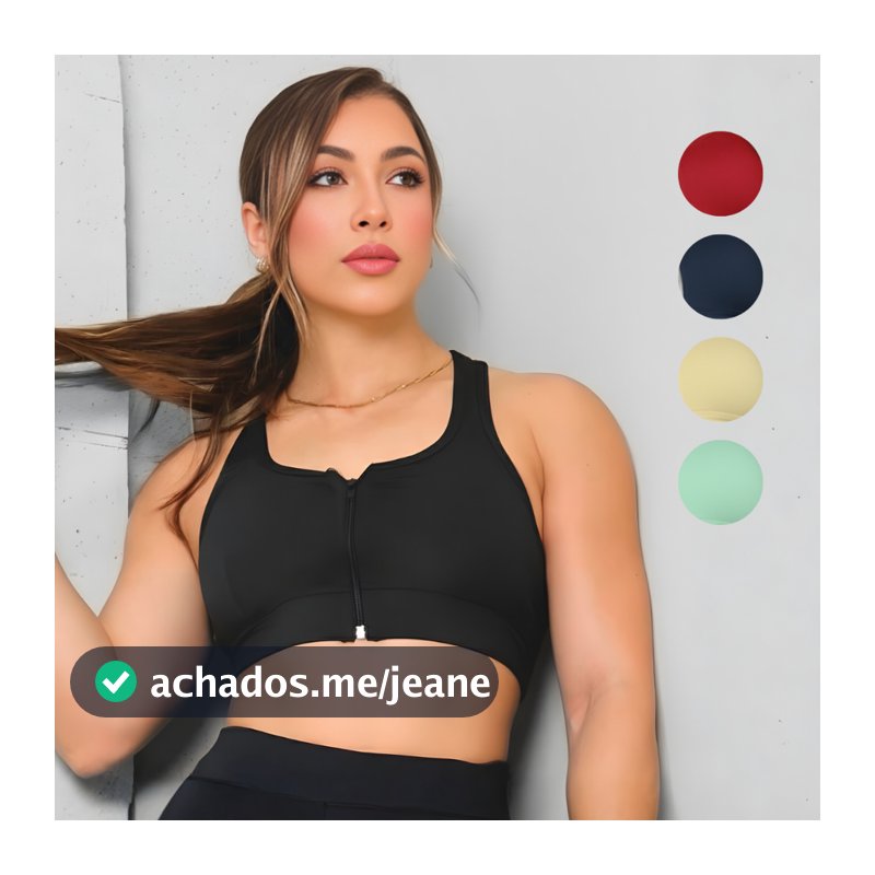 Top Fitness Feminino Com Zíper Frontal Sustentação Alta Performance Bojo Removível