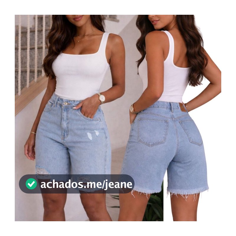 Bermuda feminina Jorts 100% Algodão Cintura Alta Meia coxa Ciclista Jeans Premium Marmorizada Short Tendência Verão