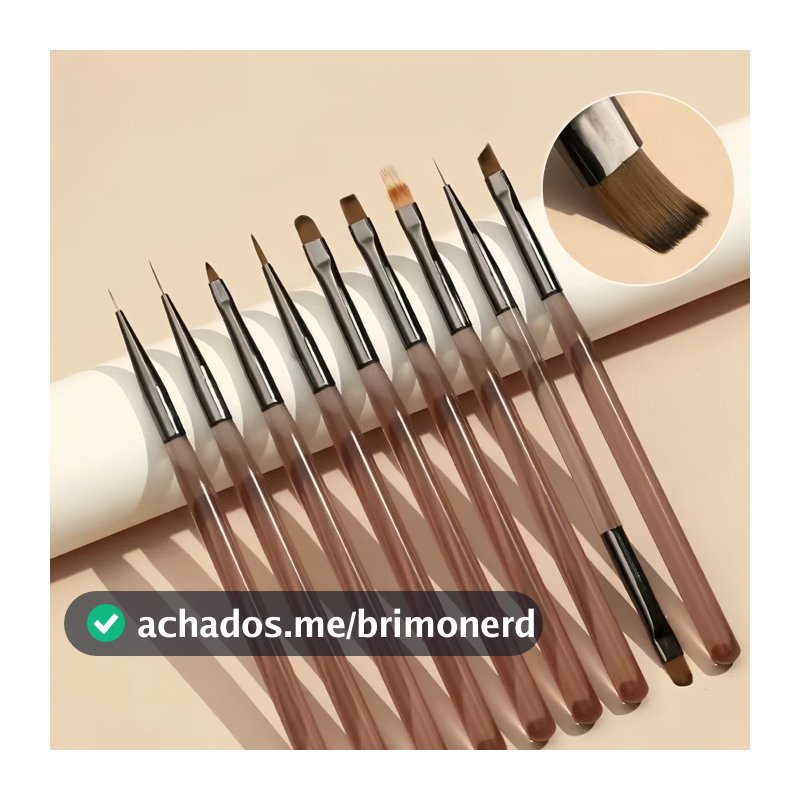 Kit 9 Pincéis Para Arte De Unhas Conjunto De Ferramentas Desenho De Polimento De Gel
