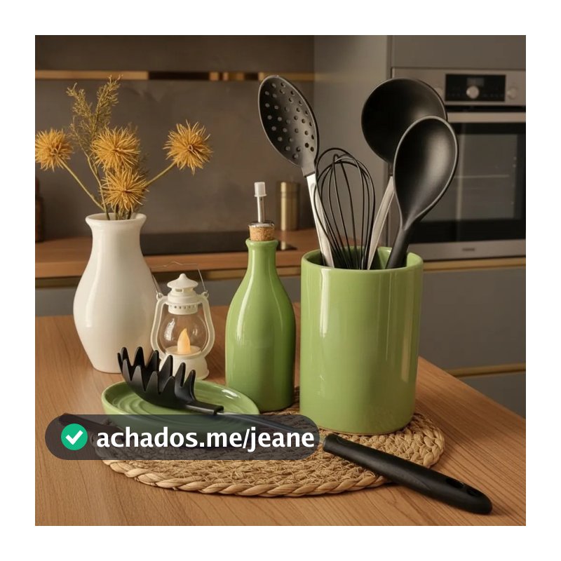 Kit Utensílios + Azeite + Descanso em Cerâmica Colorida Artesanal