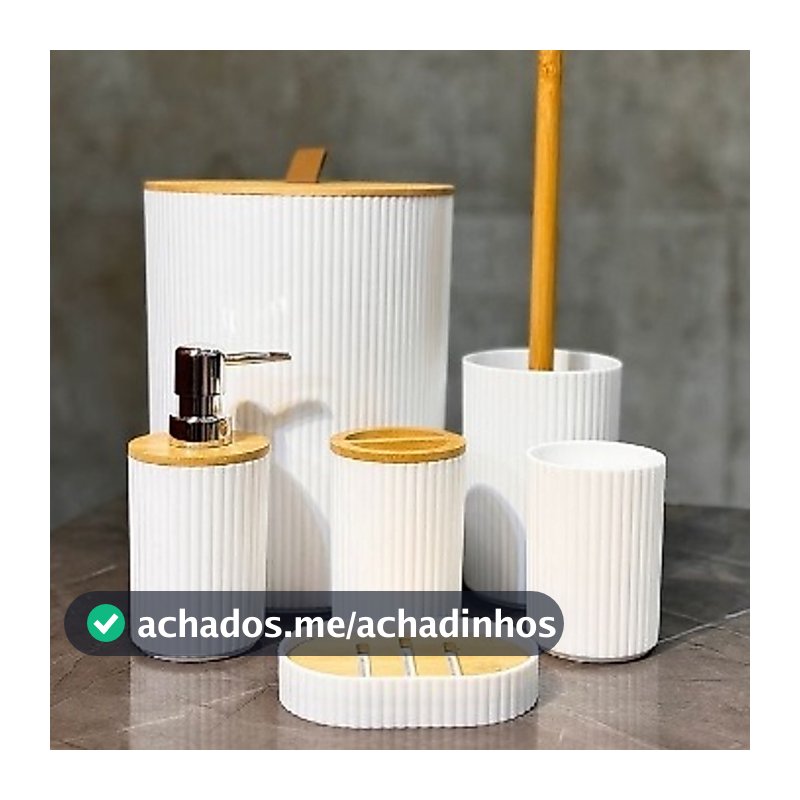 Oferta Conjunto 6 Peças Pra Banheiro Bambu Saboneteira Conjuto Lavabo Lixo De Banheiro Acessorios