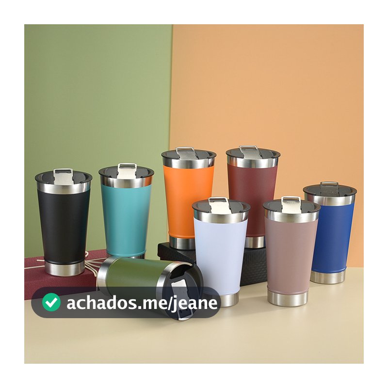 Kit 5 ou 10 Copos Térmicos 473ml Com Tampa e Abridor de Garrafas Em Diversas Cores