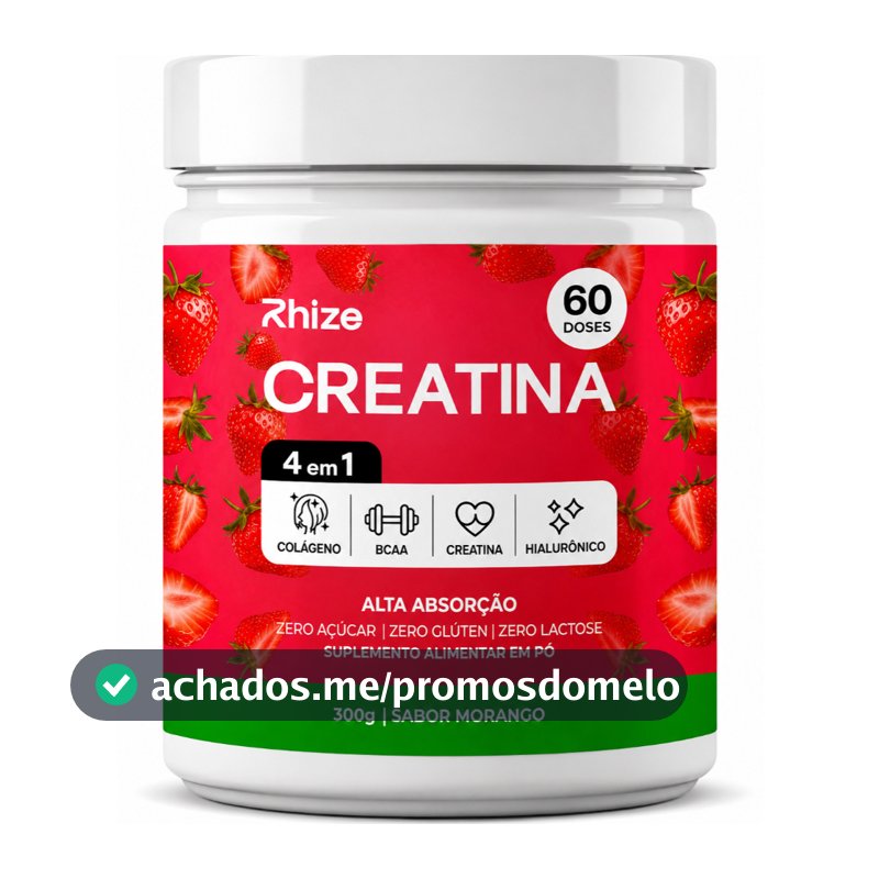 Creatina Monohidratada 300g Rhize 4 em 1 Morango Alta Absorção