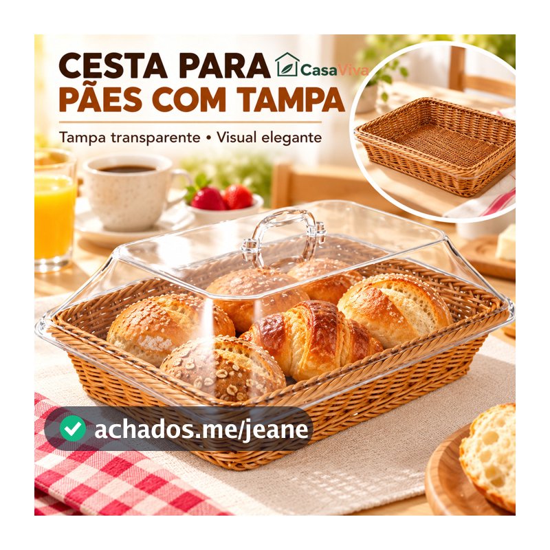Cesta De Pão De Comida Estilo Rattan Marrom Com Tampa De Acrílico