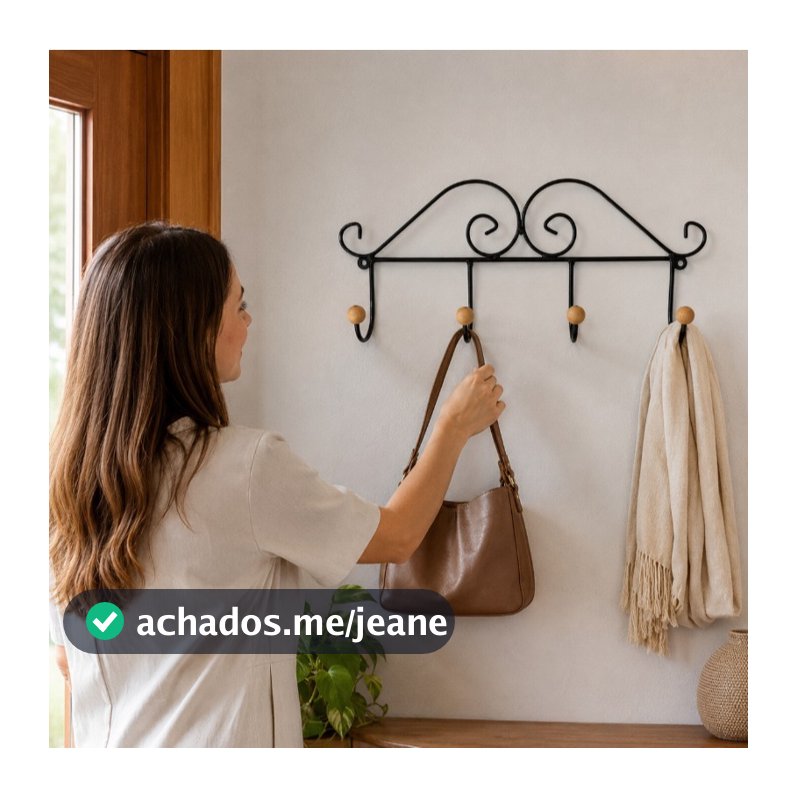 Cabideiro Colonial 4 Ganchos Fixo Ferro De Parede Decorativo Quartos Escritório Sala de Casa