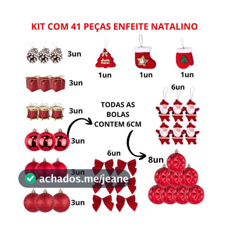 Kit Com 41 Peças De Enfeite Natalino Sortido Com Laço Bola Papai Noel Enfeite Tecido E Diversos