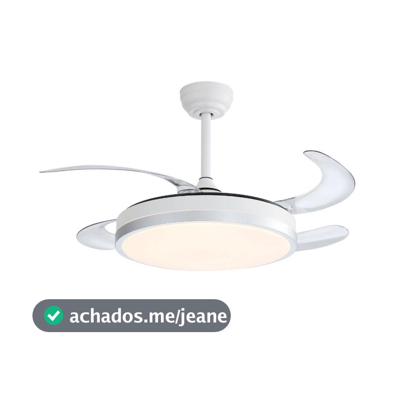 Ventilador de Teto 4 Pás Luminaria Retráteis Ultra Silencioso LED Multicolor Moderno Luxo Spotline com Temporizador