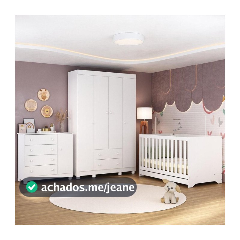 Quarto de Bebê Completo com Berço Americano 3 em 1 p/Colchão 130x70cm Allegra Multimóveis MP4582