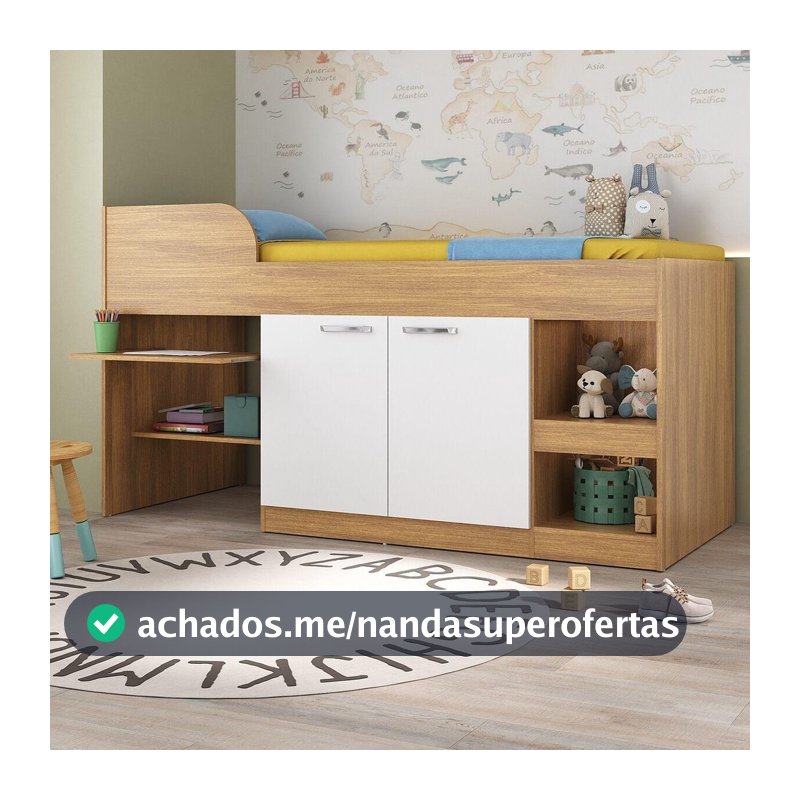 Cama Solteiro Multifuncional para Colchão 188 x 78cm com 2 Portas e Escrivaninha Multimóveis MP4230