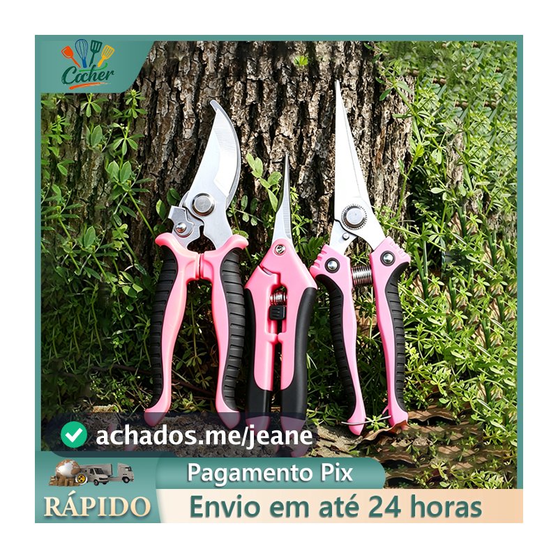 Kit com 3 rosa Tesouras de Poda para Jardim- Ideal para Colheita de Frutas e Cuidados com Plantas