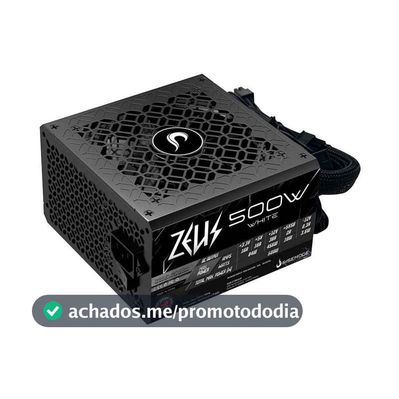 Fonte Gamer Rise Mode Zeus, 500W, PFC Ativo, Preto - RM-PSU-01-WT-500