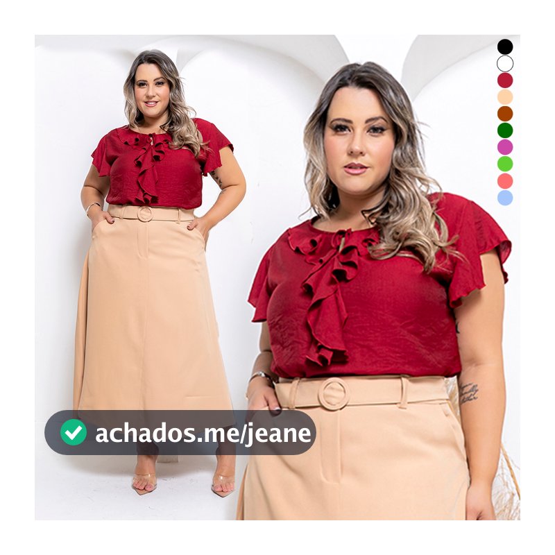 Blusa Com Babado Duna Moda Plus Size Estilosa Confortável