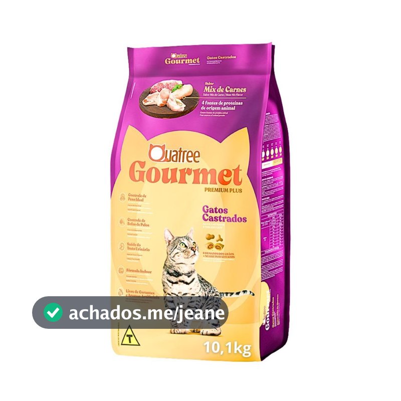 Ração Quatree Gourmet Gatos Castrados Mix de Carnes - 10,1Kg