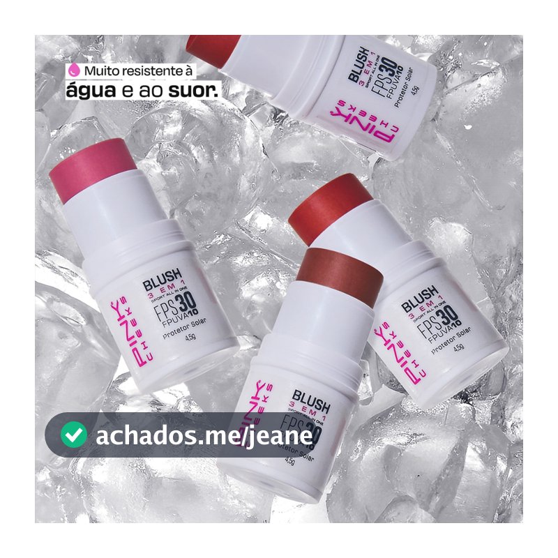 Blush + Sombra + Batom PINK CHEEKS Sport Make Up 3 em 1 FPS30 Cores