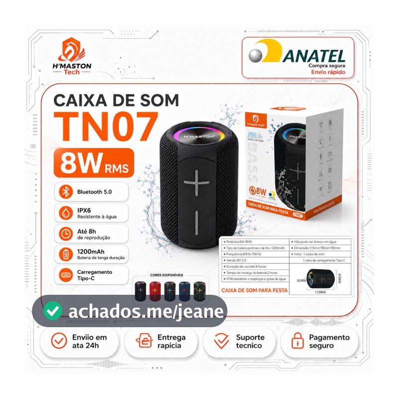 H'maston TN07 Caixinha De Som Bluetooth Caixa De Som Blootooth Caixa De Som Bluetooth Portátil Som Caixa Bluetooth IPX6