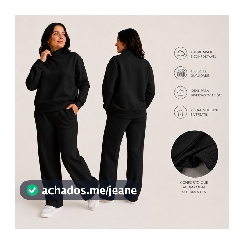 Conjunto Feminina Tecido Moletom Manga Longa Estiloso Blusa e Calça de Frio Kit Casaco Agasalho Flanelado
