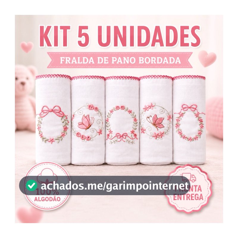 Fralda Pano Bordadas Luxo 70X70CM 100%Algodão Menina Floral Borboleta Jardim Nuvem Ursinha Enxoval Bebê