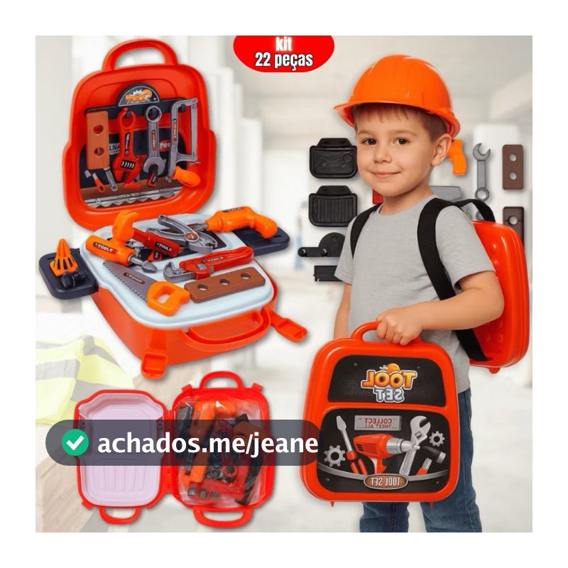Kit Ferramentas Infantil 22 Peças com Mochila Brinquedo Construção Educativo Menino