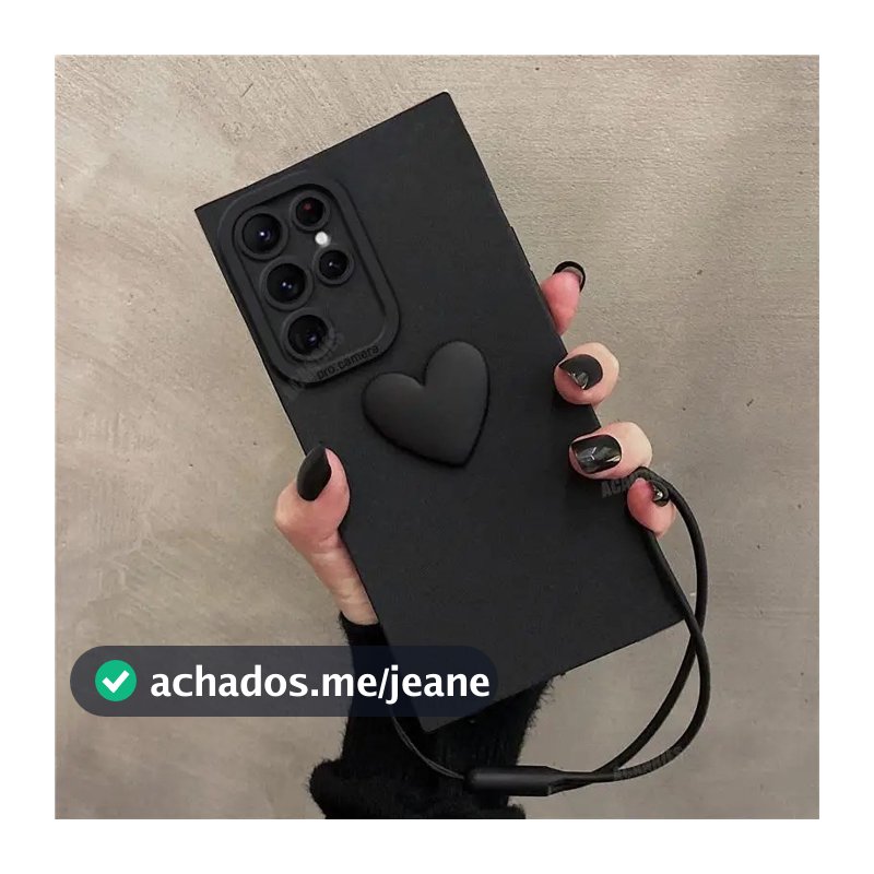 Capinha Capa Para S23 Ultra S24 Ultra S25 Ultra S26 PLUS FE com Alça Suporte  Preta Coração Silicone Case Cam Pe